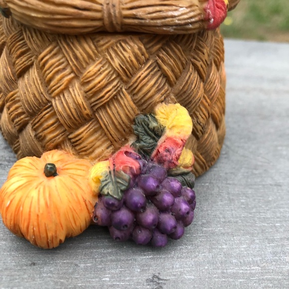 Home Interiors Vintage Thanksgiving Teddy Bear Pilgrim Resin Basket Box 4.5” Hi - Picture 10 of 15